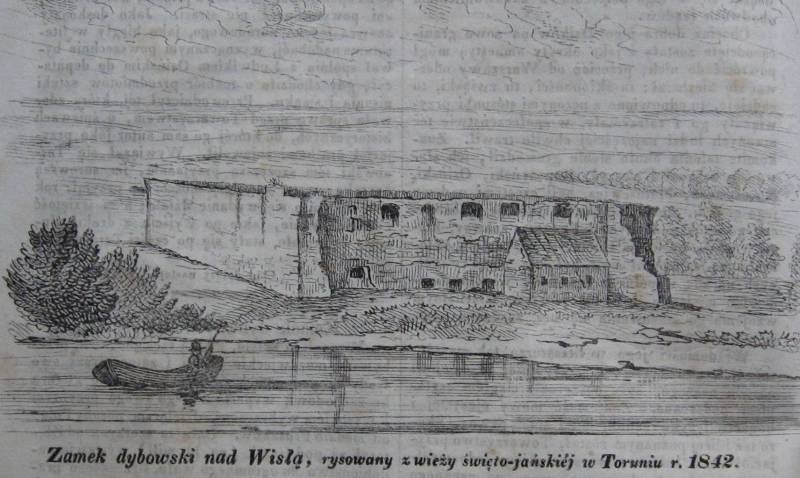 Zamek dybowski Toruń widok z wieży święto-jańskiej grafika z 1842 roku
